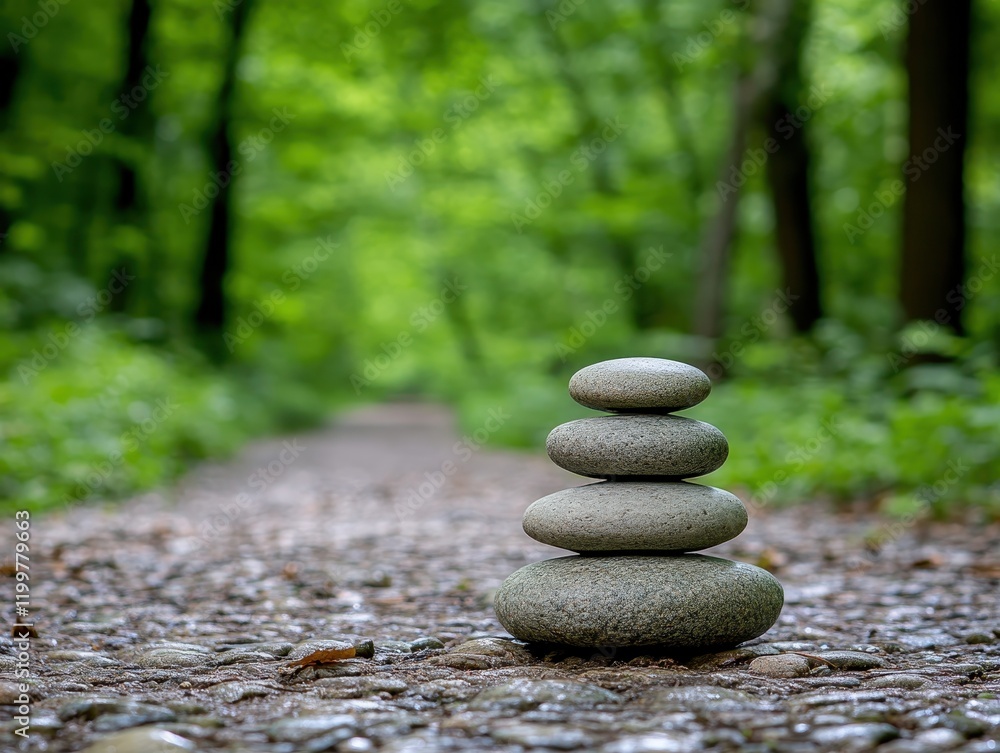 Balanced stones on a forest path in nature. Balanced stones on a forest path in nature.