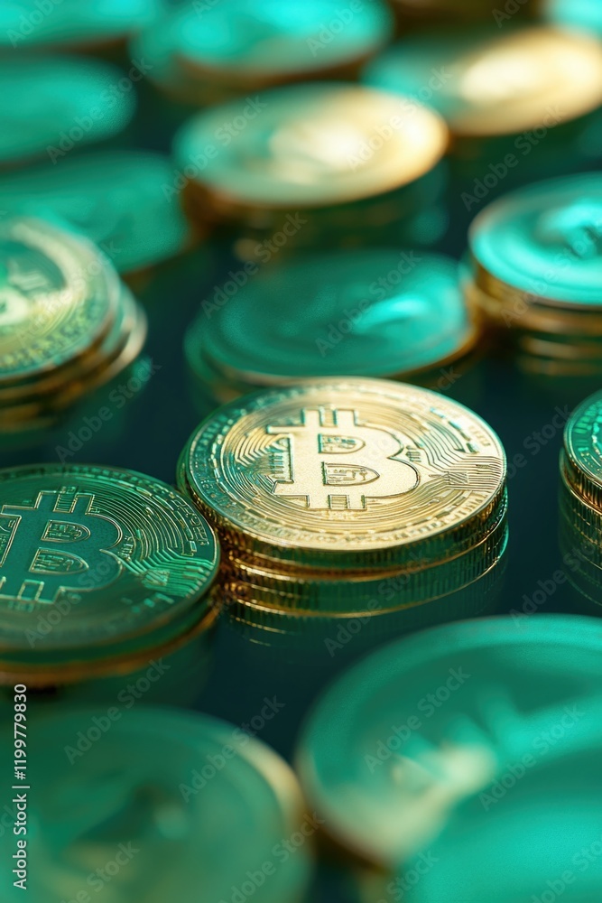 This image features a collection of Bitcoins, the popular cryptocurrency.