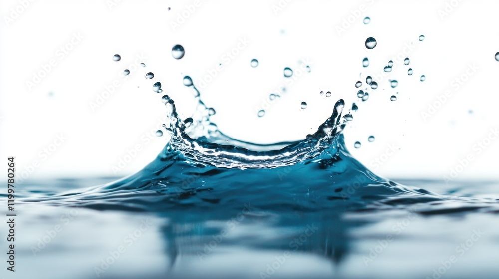 A clear blue water with light refracting through the drops, creating a dynamic A clear blue water with light refracting through the drops, creating a dynamic