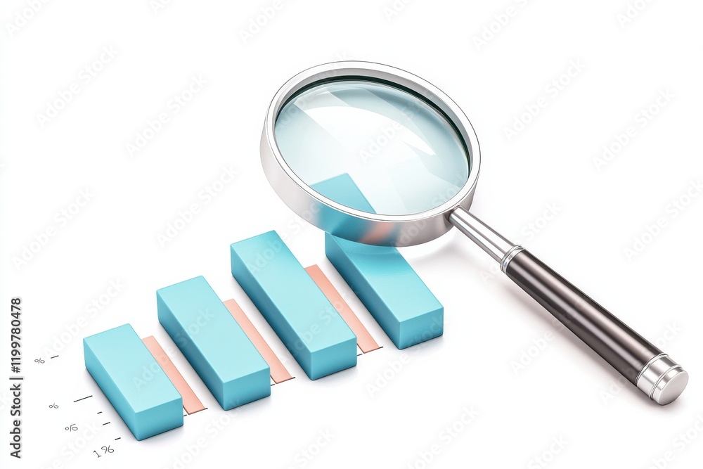 Data insights analyzing bar chart with magnifying glass Data insights analyzing bar chart with magnifying glass