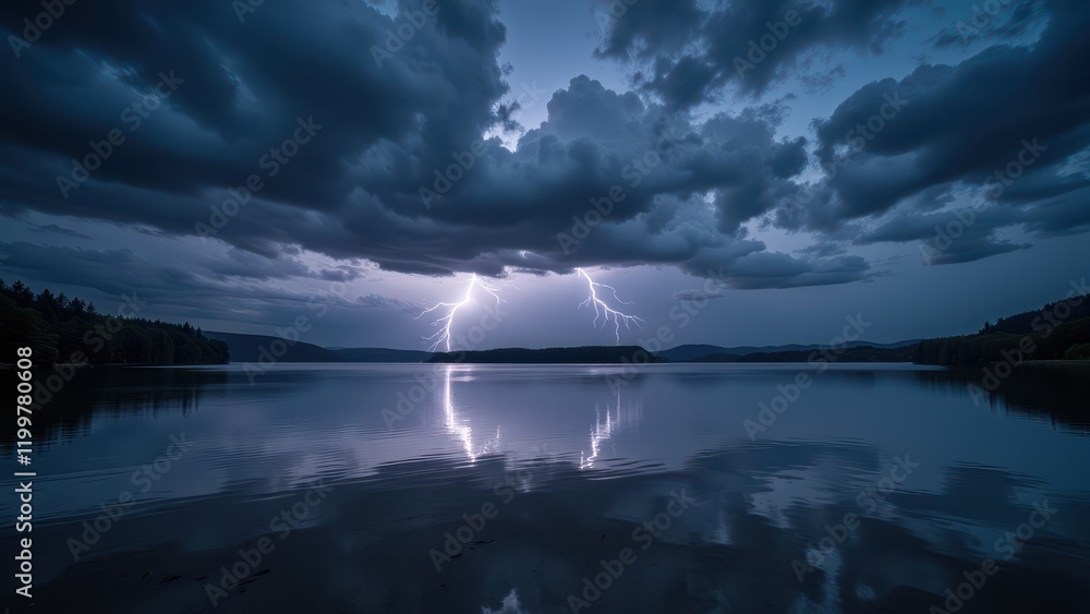 A breathtaking expanse of serene water stretches beneath a majestic deep-blue sky dotted with fluffy clouds. Reflections shimmer on the calm surface, creating an ethereal, tranquil vista A breathtaking expanse of serene water stretches beneath a majestic deep-blue sky dotted with fluffy clouds. Reflections shimmer on the calm surface, creating an ethereal, tranquil vista