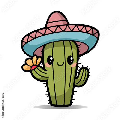 sombrero and cactus, A cactus with a mustache and a mustache with a mustache.
