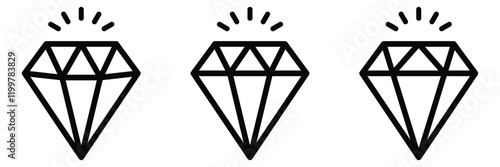 Diamond icon set. Different shapes of diamond. Dimond icon set in flat style. Abstract black diamond icons collection. Gemstone icon set. Diamonds logo design. Vector isolated white background.