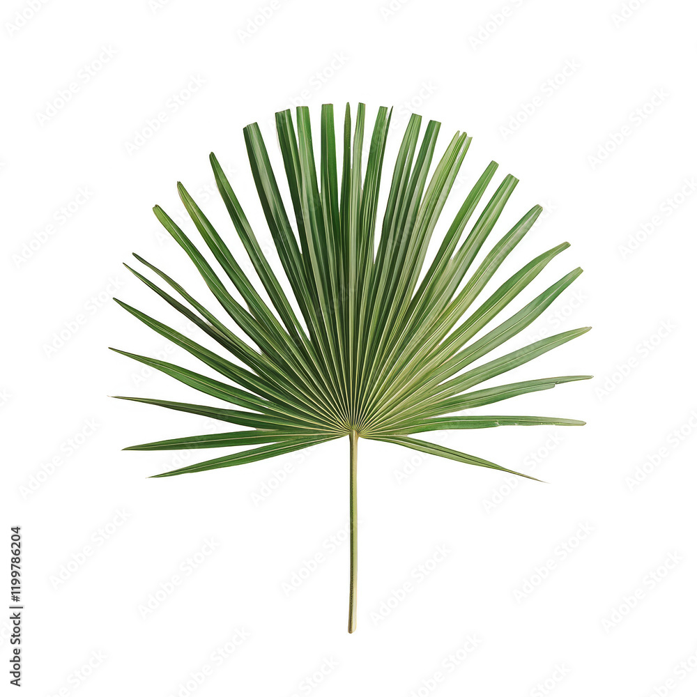 Fototapeta premium Detailed View of a Green Palm Leaf Isolated on White Background