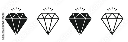 Diamond icon set. Vector set of diamond icon isolated on white background.