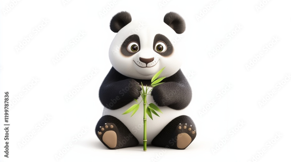An adorable panda holding bamboo, sitting casually, isolated on a seamless white background, An adorable panda holding bamboo, sitting casually, isolated on a seamless white background,