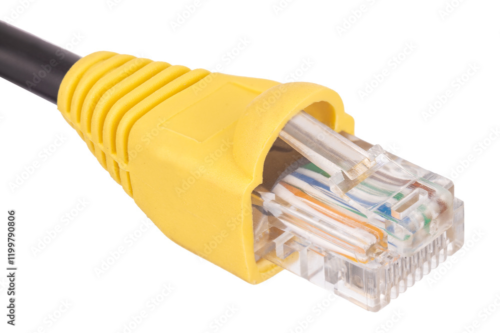 Yellow Ethernet cable with RJ45 connector Yellow Ethernet cable with RJ45 connector