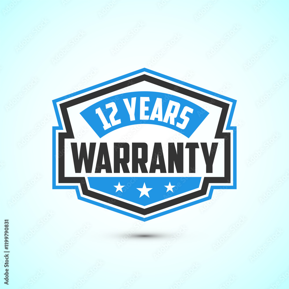 Fototapeta premium Advertising 12 years warranty emblem for label, icon, logo, badge, symbol
