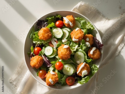 Crispy Fried Bites Toss in Salad Delightfully. photo