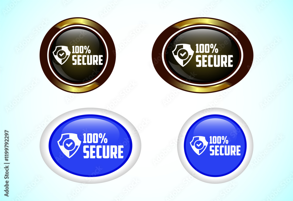 Fototapeta premium 100% Secure button set of different shapes and colors. Suitable for mobile app, and website UI design.
