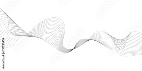 Abstract vector modern background with grey wavy lines and particles. 