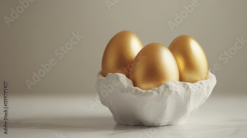 Golden Eggs in a White Nest on a Neutral Background photo