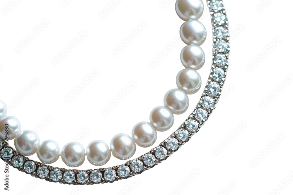 Elegant pearl and diamond necklace displayed on a white background showcasing luxury and craftsmanship in jewelry design Elegant pearl and diamond necklace displayed on a white background showcasing luxury and craftsmanship in jewelry design