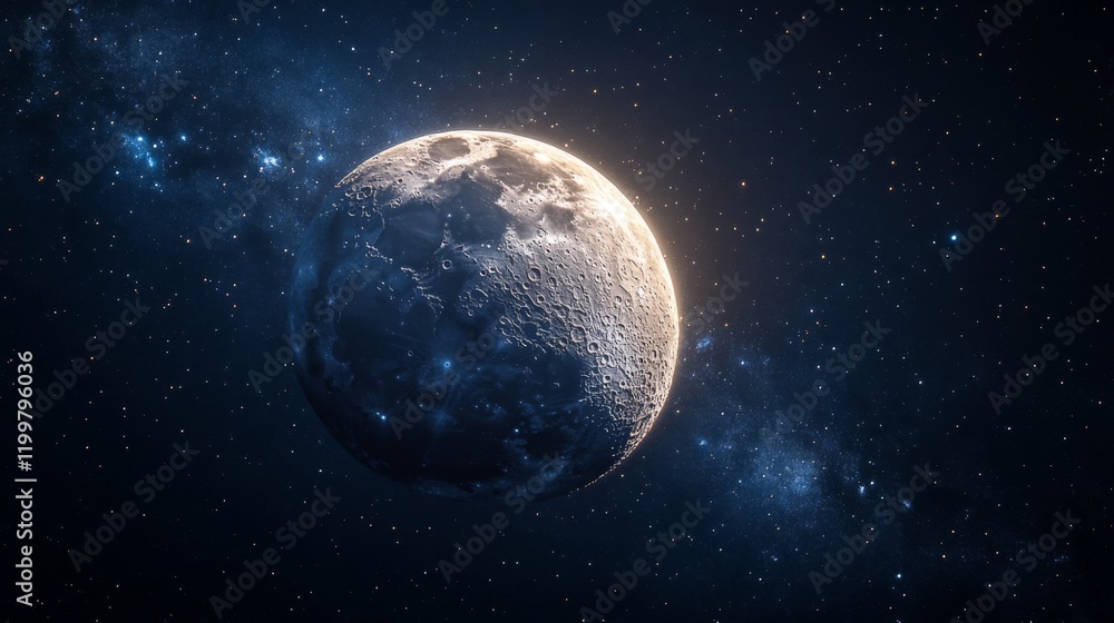 Fototapeta premium A gibbous moon in a star filled night sky