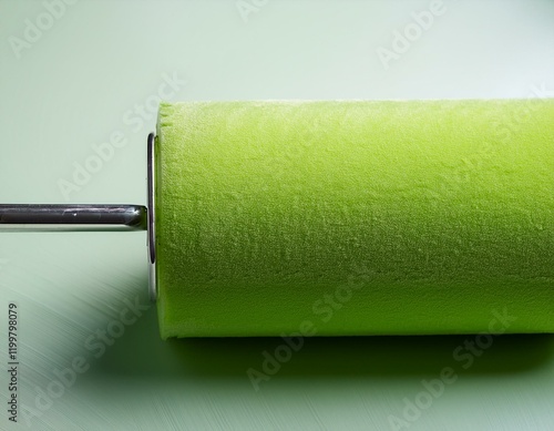 close up of a light green cylindrical object with a textured surface resembling a roller possibly used for painting or applying materials photo