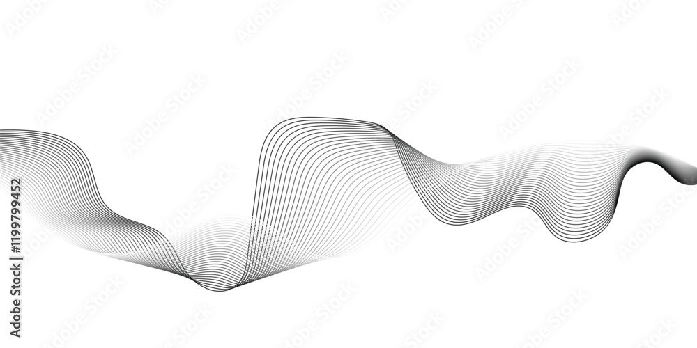 Fototapeta premium Abstract vector modern background with grey wavy lines and particles. 