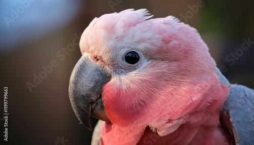 parrot with pink body and gray wings close up details photo