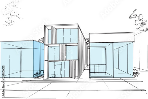 Drawing exterior and interior architectural lines. , Graphic assembly in architecture and interior design work. ,Sketch ideas for interior or exterior designs.