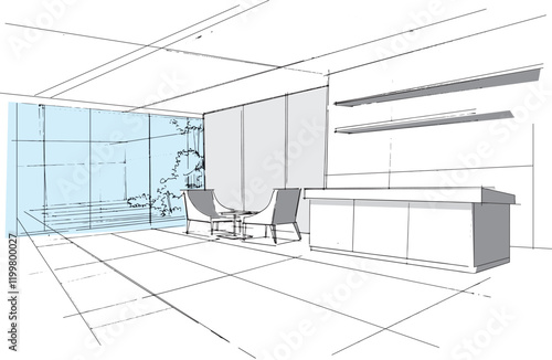 Drawing exterior and interior architectural lines. , Graphic assembly in architecture and interior design work. ,Sketch ideas for interior or exterior designs.