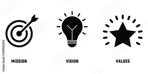 Mission, vision and values icon set. Organization mission vision values icon design. Vector illustration isolated on white background. EPS 10