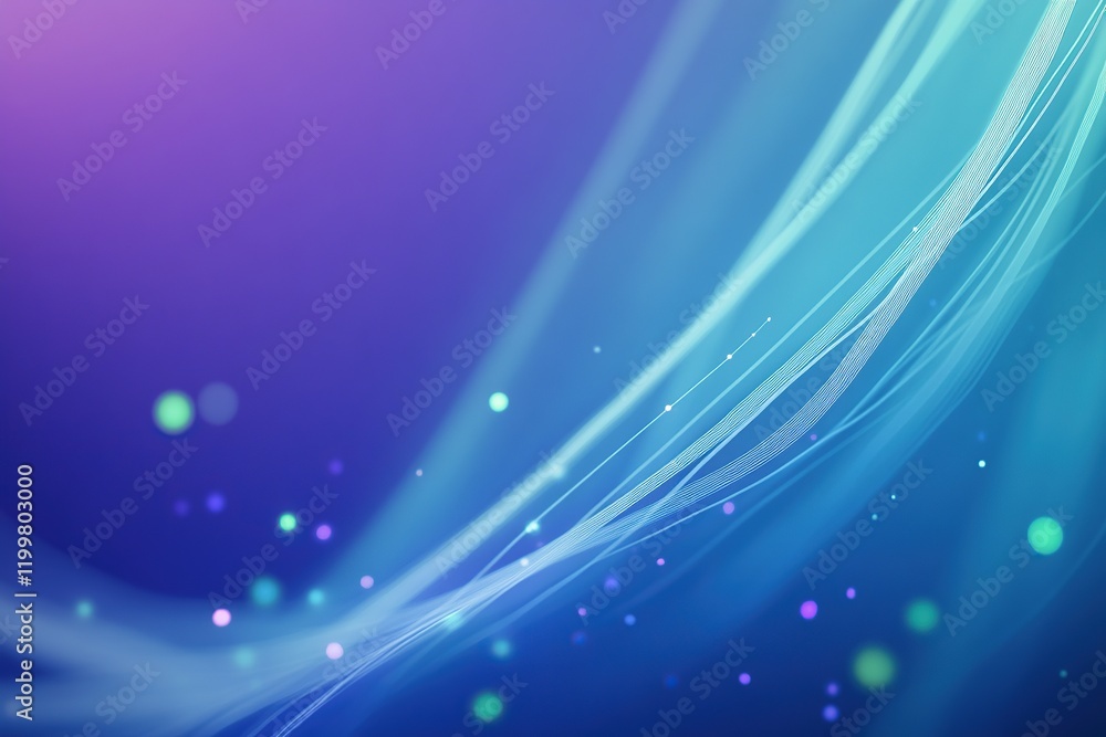 A blue gradient background with white fiber optic cables, purple lines, and green dots in the shape A blue gradient background with white fiber optic cables, purple lines, and green dots in the shape