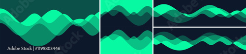 Abstract wavy background with dynamic effect. Sound wave of movement. Cover design template in green colours. 3d vector illustration for banner, flyer, poster or brochure.