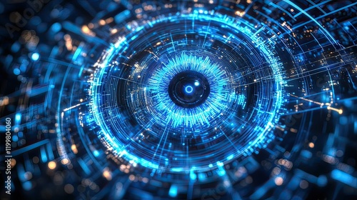 Futuristic eye scanning digital network security