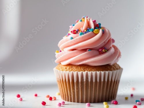 cupcake with frosting and sprinkles on valentine's day celebration. photo