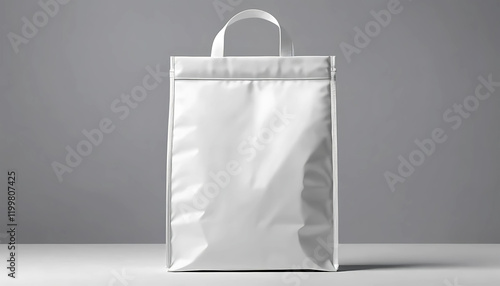 Product bag template mockup white creative blank stand up puch bag with ziplock front view on gray background photo