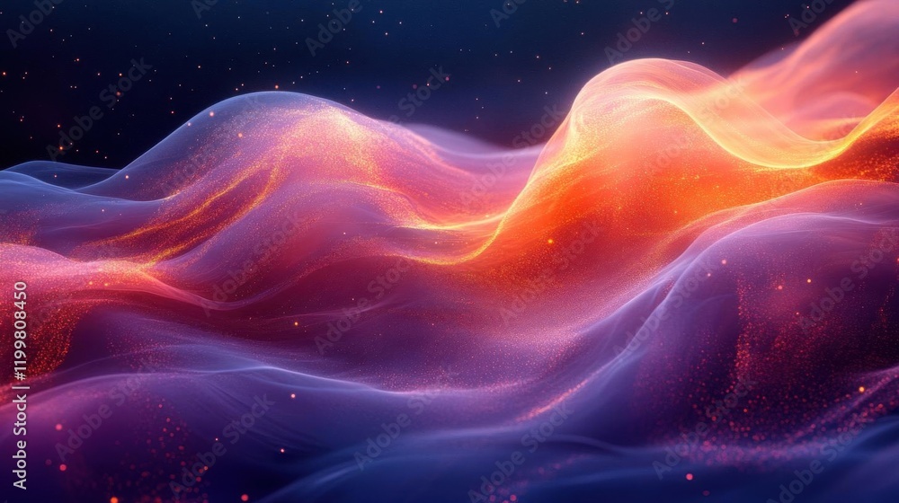 A vibrant, abstract landscape of flowing waves in shades of purple and orange, creating a dreamy, cosmic atmosphere. A vibrant, abstract landscape of flowing waves in shades of purple and orange, creating a dreamy, cosmic atmosphere.