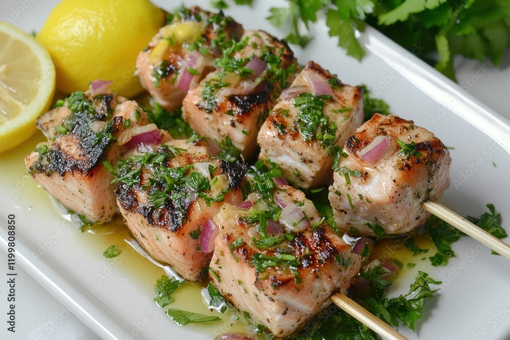 Grilled Salmon Skewers with Fresh Herbs and Lemon Grilled Salmon Skewers with Fresh Herbs and Lemon