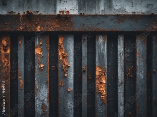 Rusty metal and weathered wood texture create a striking industrial backdrop photo