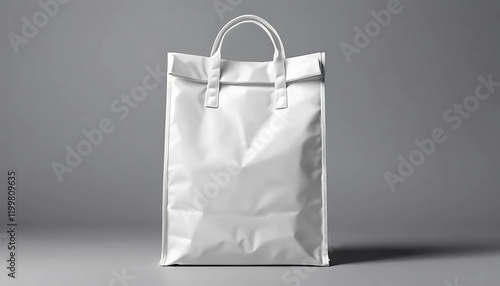 Product bag template mockup white creative blank stand up puch bag with ziplock front view on gray background photo