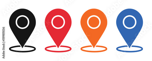 Set of multicolor map location pin icons,Solid and outline destination icon place address navigation locator sign,Colorful location vector illustration