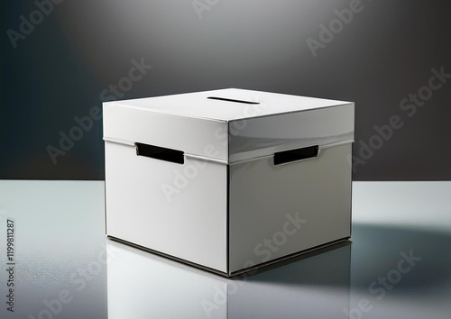  a white ballot box made of sturdy cardboard photo