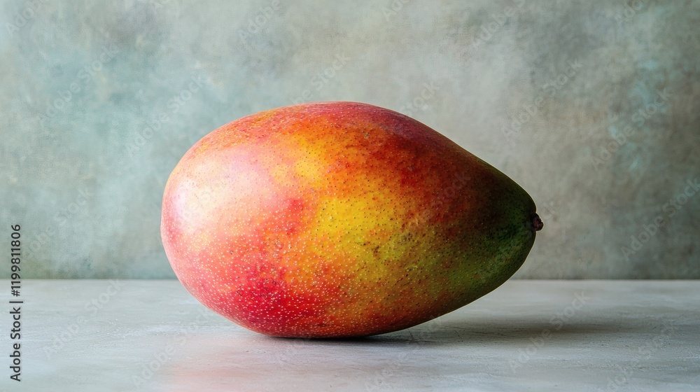 Isolated of a single mango with a smooth texture and perfect golden hue positioned on a clean white background Stock Photo with side copy space Isolated of a single mango with a smooth texture and perfect golden hue positioned on a clean white background Stock Photo with side copy space
