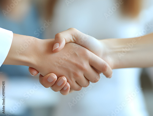 Trust and Collaboration Symbolized Through a Firm Handshake in a Corporate Office