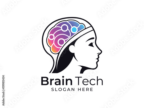 Intelligence tech logo, brain tech logo, icon, symbol, Creative logo template for artificial intelligence branding, neural networks, innovative solutions, smart technology, human, vector illustration