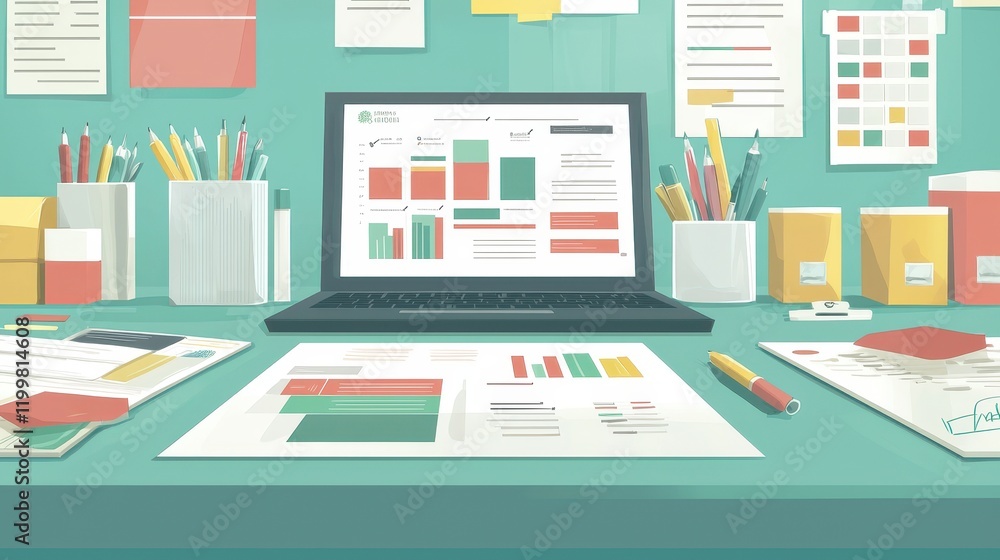 Business Professional Tax Income Reports at Desk Digital Workspace Creative Environment Overhead View Financial Insights Business Professional Tax Income Reports at Desk Digital Workspace Creative Environment Overhead View Financial Insights