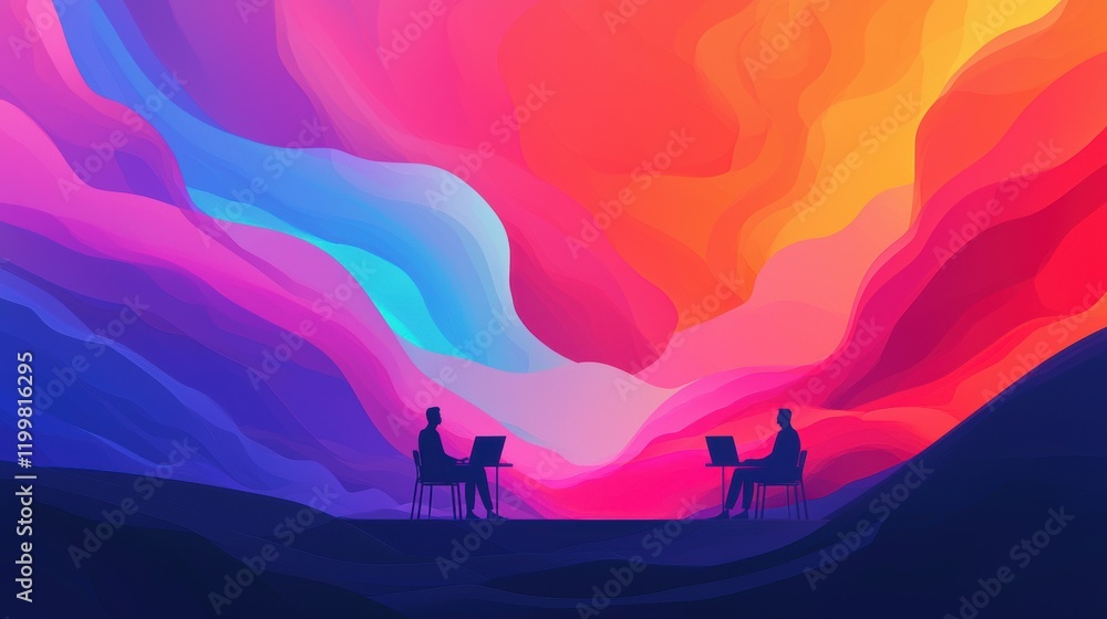 Fototapeta premium Creative Collaboration in Digital Art with Vibrant Abstract Colors