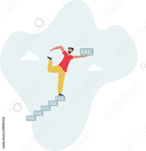 Improve from failure build up stair to success, challenge and ambition to never give up, learn to fail as path to achieve goal concept.flat characters.