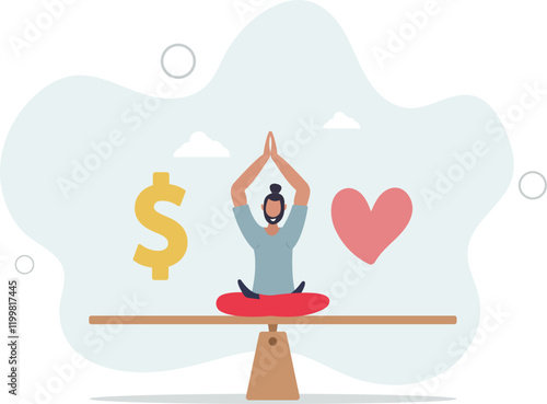 Work life balance, balancing between career to make money and personal life to enjoy with yourself or family concept.flat characters.