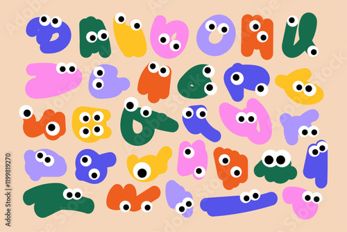 Funny doodles with eyes. Childish vector shapes. Cartoon Elements Set.