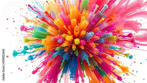 Abstract Colorful Digital Art,  Dynamic Energy Explosion