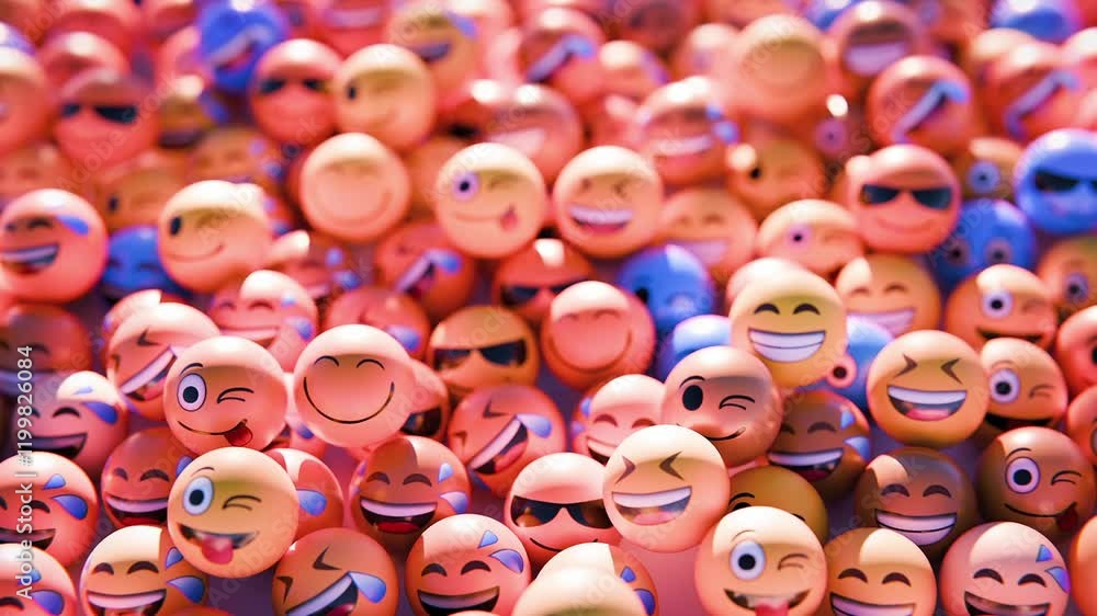 3d animation of social media smileys or emojis as a form of different colored balls and spheres. Funny animation of some reactions. 3d animation of social media smileys or emojis as a form of different colored balls and spheres. Funny animation of some reactions.