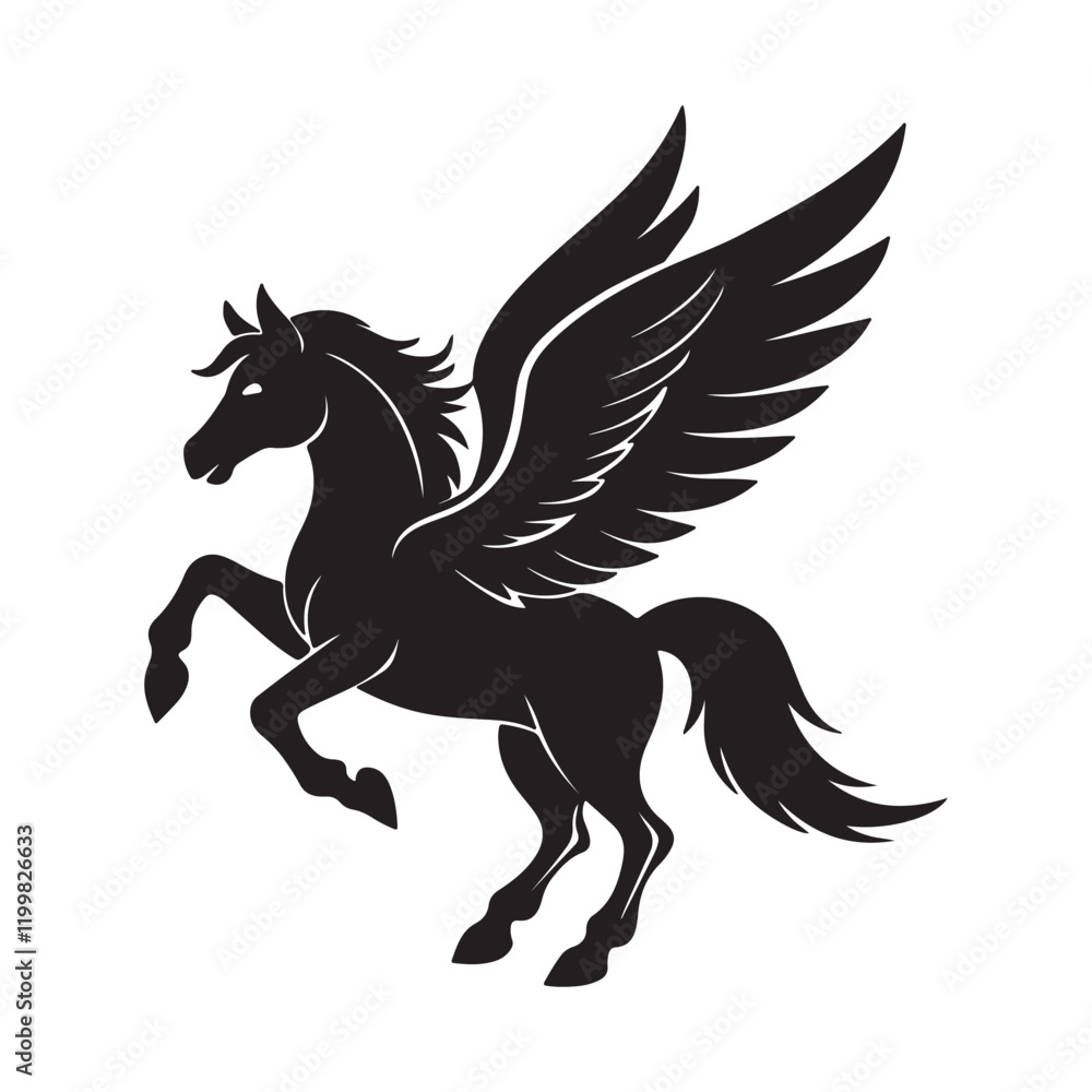 pegasus horse silhouette, black and white silhouette, vector and illustration pegasus horse silhouette, black and white silhouette, vector and illustration