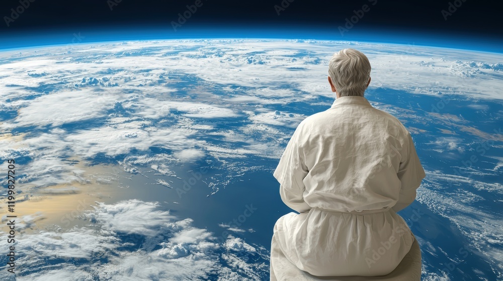 Fototapeta premium Contemplation of Earth from Space: A Moment of Serenity
