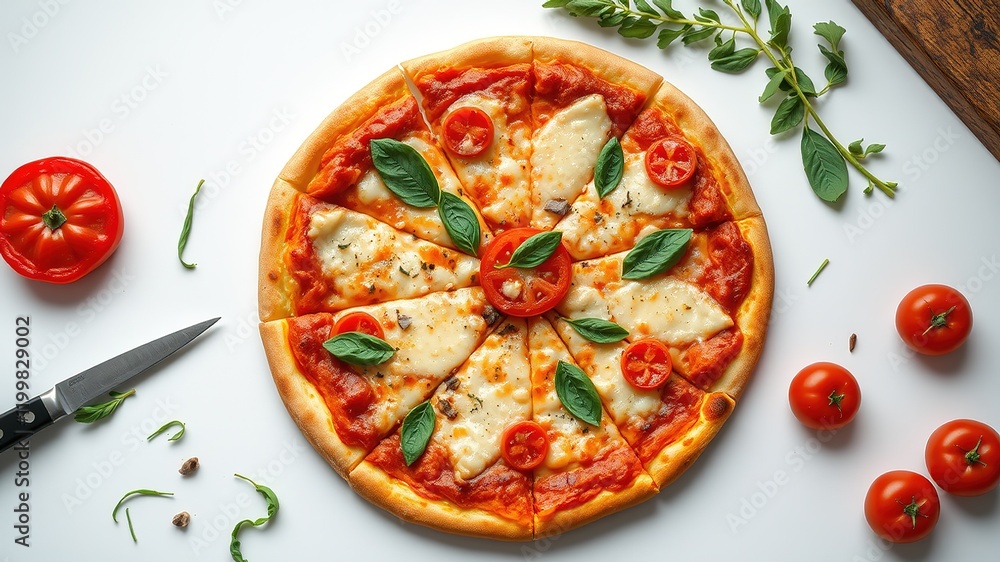Delicious Pizza Slice Top View - Gourmet Pizza Overhead Image Delicious Pizza Slice Top View - Gourmet Pizza Overhead Image