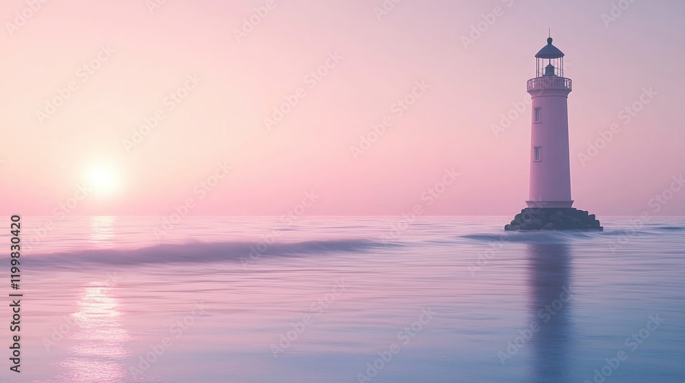 Serene lighthouse at sunset by the calm sea Serene lighthouse at sunset by the calm sea