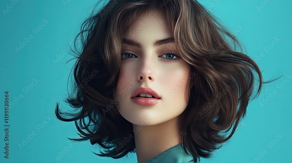 Beautiful Woman With Brown Wavy Hair And Blue Eyes Beautiful Woman With Brown Wavy Hair And Blue Eyes